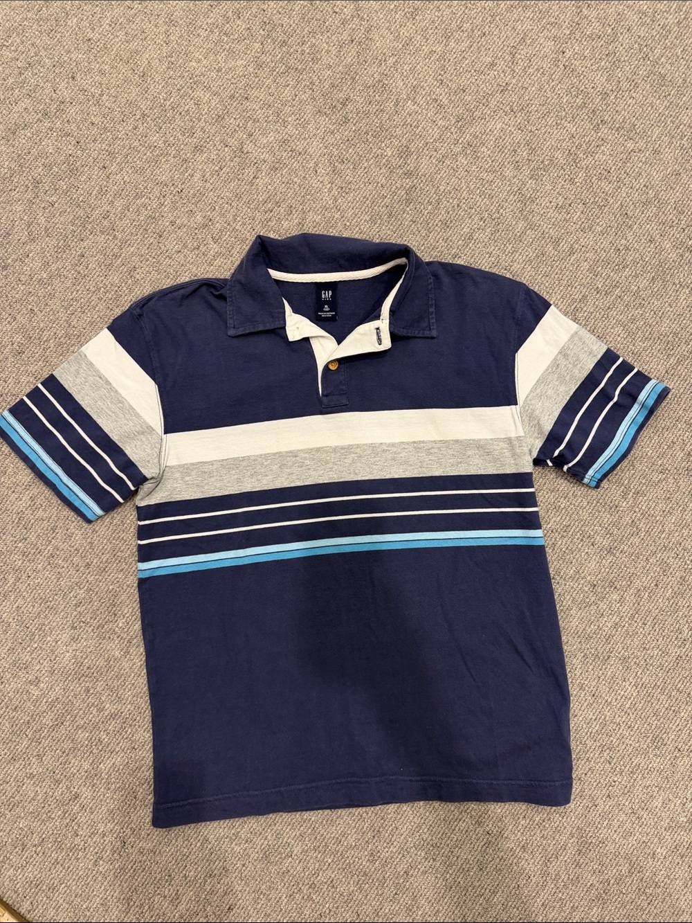 GAP KIDS Navy Cotton Polo with White, Gray and Light Blue Stripes SIZE XL-12